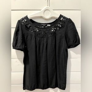 Black Eyelet Detail Puff Sleeve Top – Size M